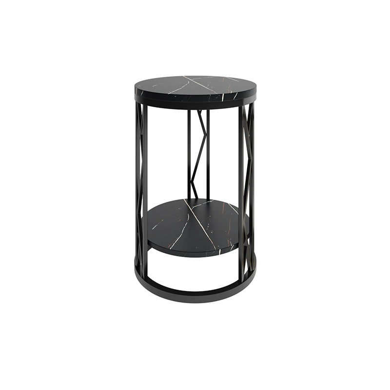 Round Slate Plate Table Plate Metal Frame Base Modern Style Side Table