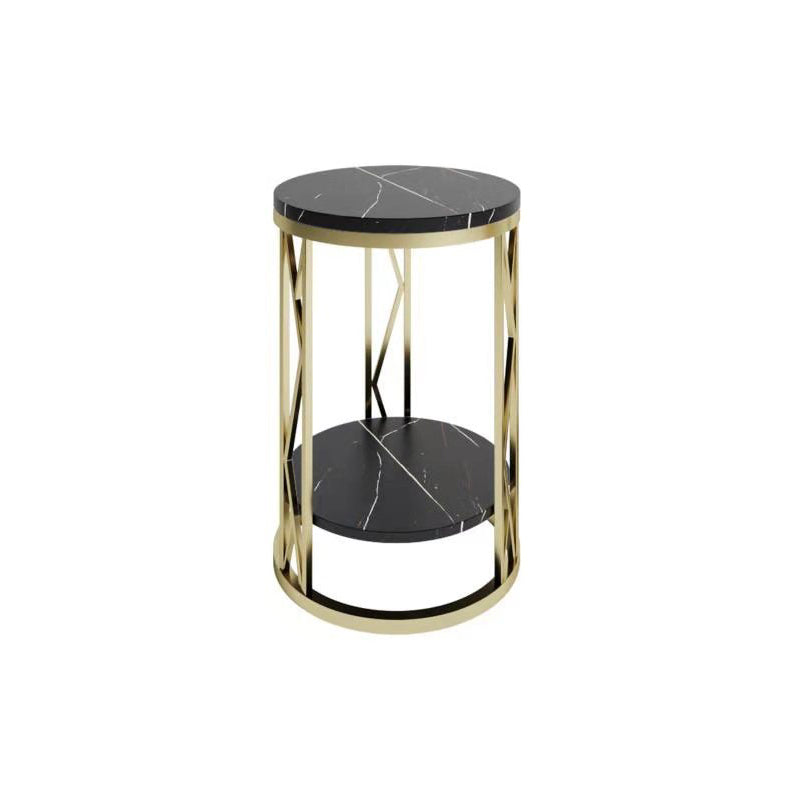 Round Slate Plate Table Plate Metal Frame Base Modern Style Side Table