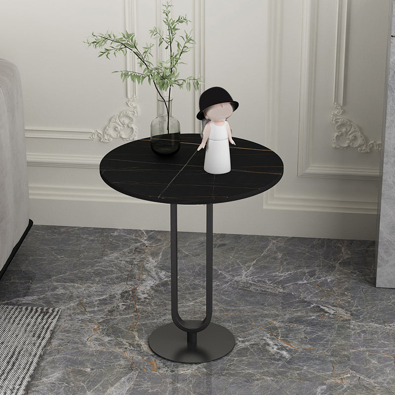 21.6" Tall Modern Round Slate Top Side Table Iron Pedestal End Table