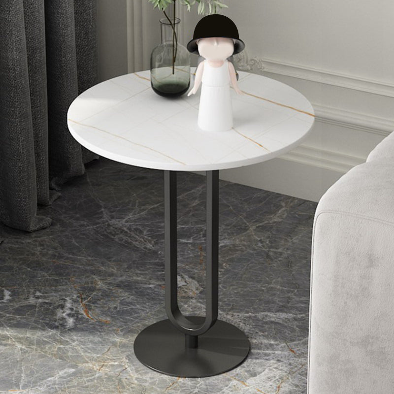 21.6" Tall Modern Round Slate Top Side Table Iron Pedestal End Table
