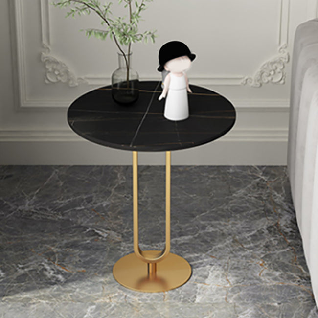 21.6" Tall Modern Round Slate Top Side Table Iron Pedestal End Table