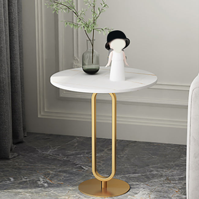 21.6" Tall Modern Round Slate Top Side Table Iron Pedestal End Table