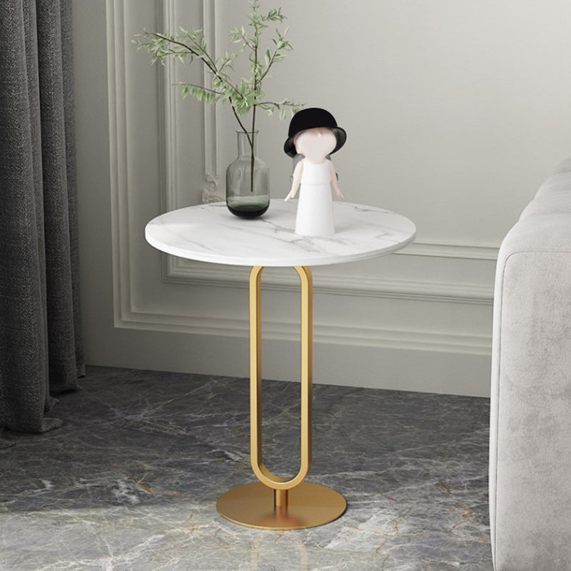 21.6" Tall Modern Round Slate Top Side Table Iron Pedestal End Table