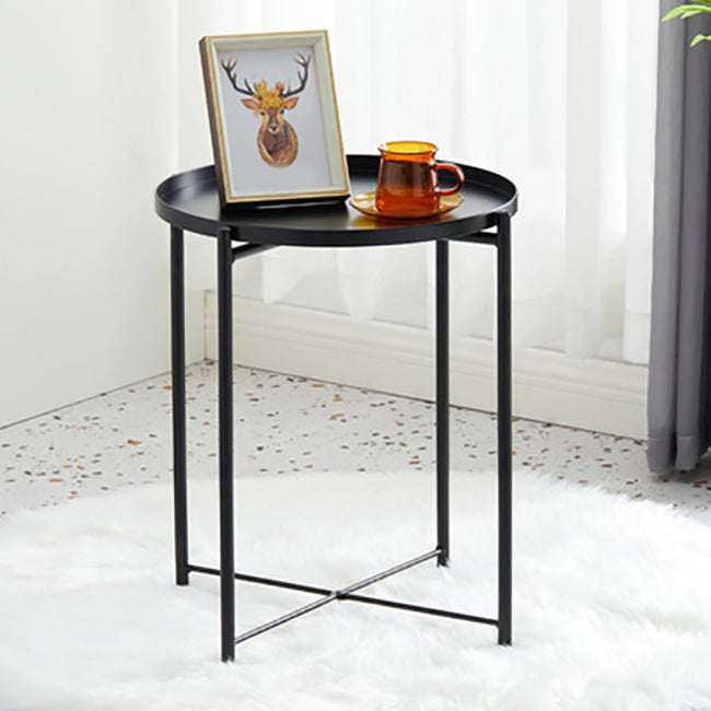 Mid-Century Metal Round Side Table Cross Legs Dia 17.72" End Table