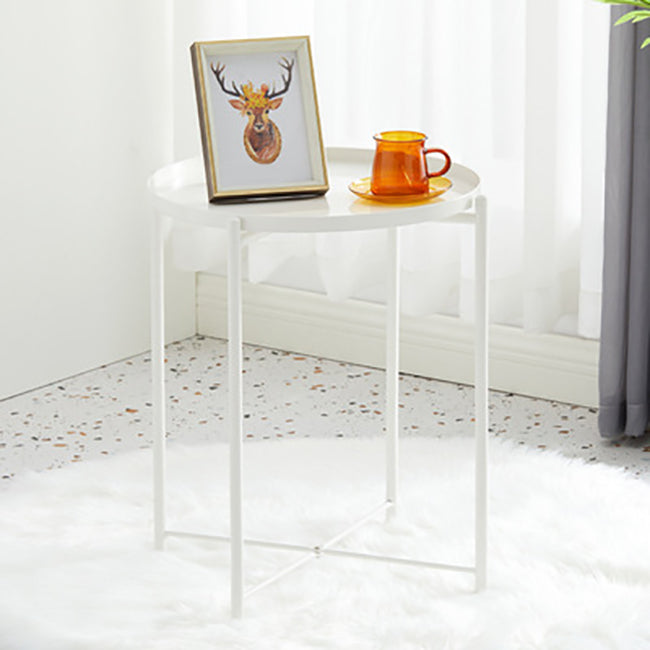 Mid-Century Metal Round Side Table Cross Legs Dia 17.72" End Table