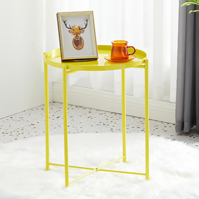 Mid-Century Metal Round Side Table Cross Legs Dia 17.72" End Table