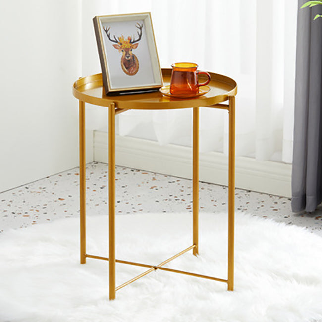 Mid-Century Metal Round Side Table Cross Legs Dia 17.72" End Table