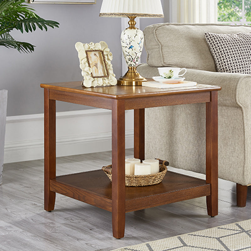 Traditional Wood End Table 4 Legs Sofa Side Table with Shelf for Living Room
