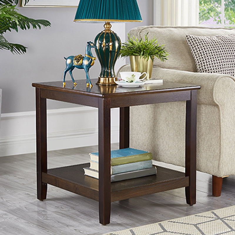 Traditional Wood End Table 4 Legs Sofa Side Table with Shelf for Living Room