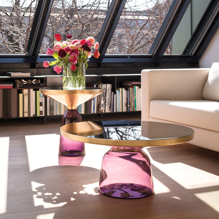 Glass Top End Table Modern Pedestal Sofa Side Table for Living Room