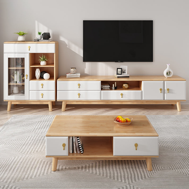 19.69"H TV Stand Contemporary Style Solid Wood TV Console with 3 Drawers