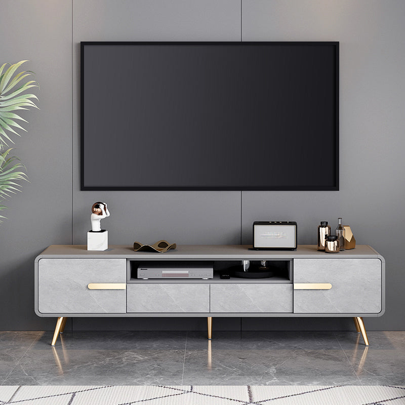 White and Gray TV Stand Glam Engineered Wood TV Cabinet with 2 Doors
