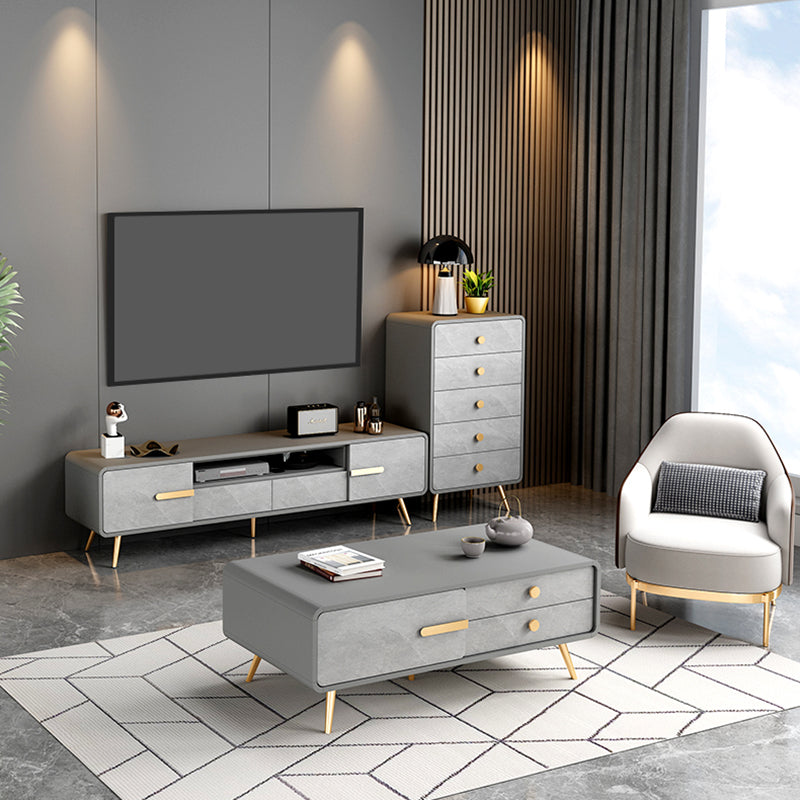 White and Gray TV Stand Glam Engineered Wood TV Cabinet with 2 Doors