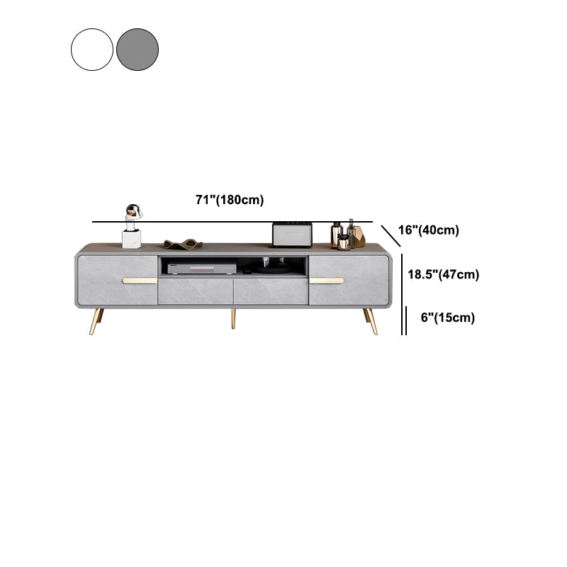 White and Gray TV Stand Glam Engineered Wood TV Cabinet with 2 Doors