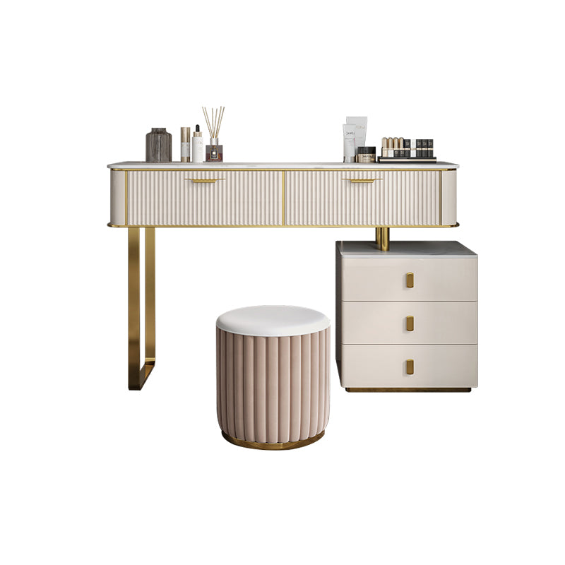 Beige Make-up Vanity Metal Dressing Table Stool Set with Drawers