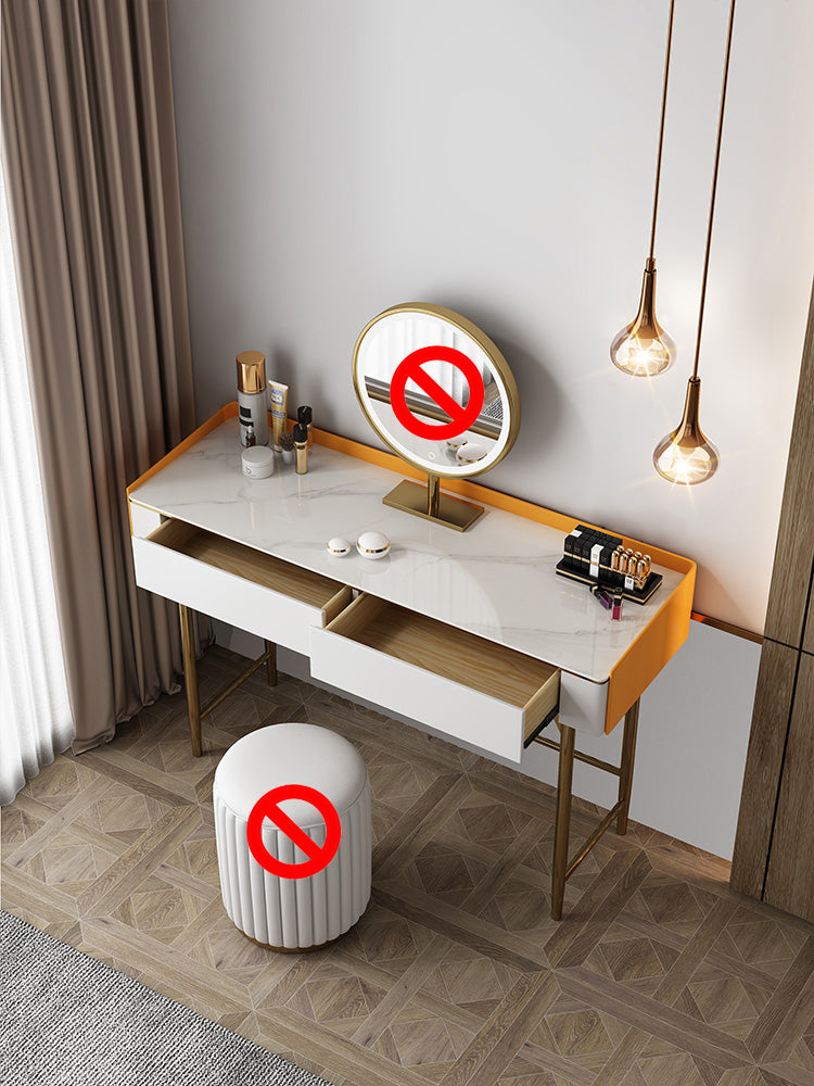 Stone Top Vanity Table Set Metal Vanity Make Up Table/Stool Set