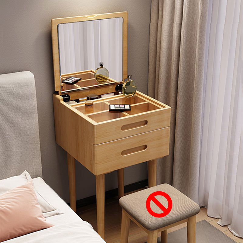 Solid Wood Flip-top Vanity Set Mirrored Vanity Desk Stool Set