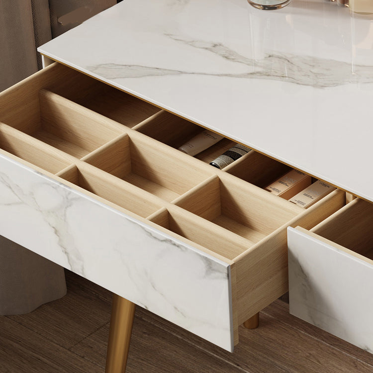 Metal and Stone Dressing Table Luxurious Double Drawers Stool Set