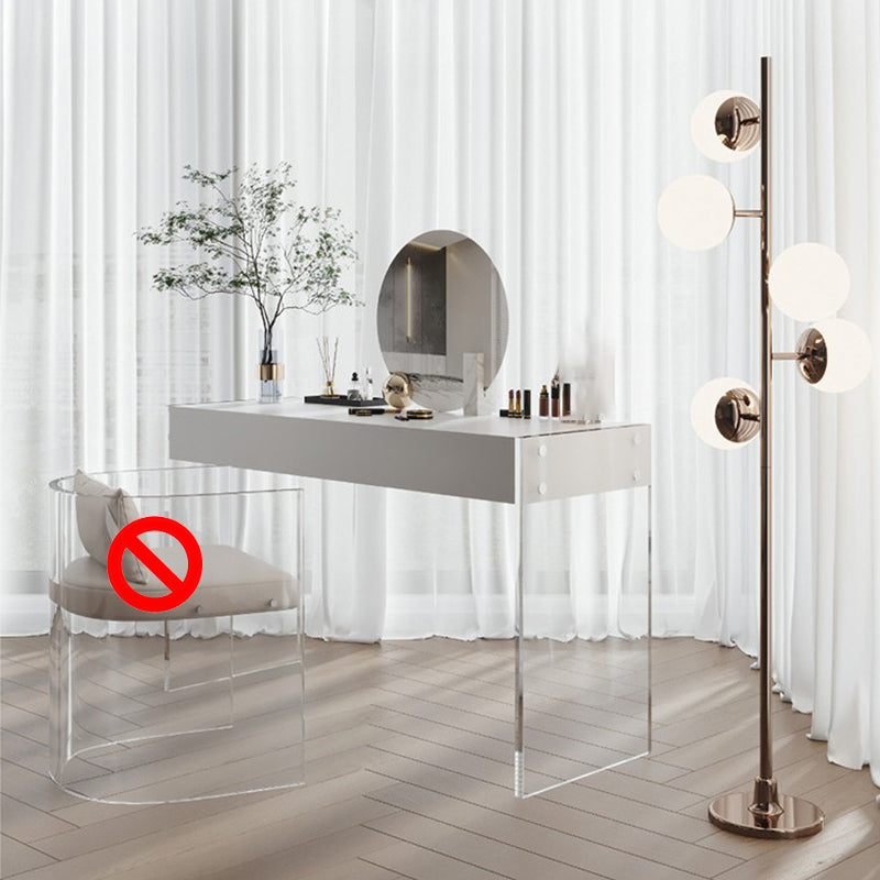 Mirrored Wood Makeup Dressing Table Modern Style Stool Set in White
