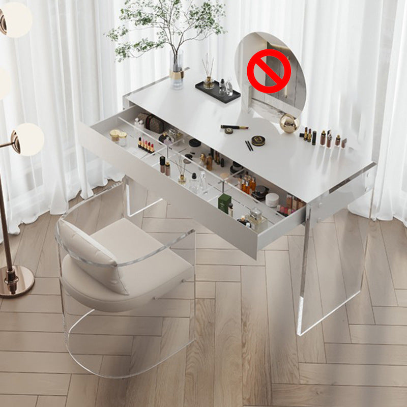 Mirrored Wood Makeup Dressing Table Modern Style Stool Set in White
