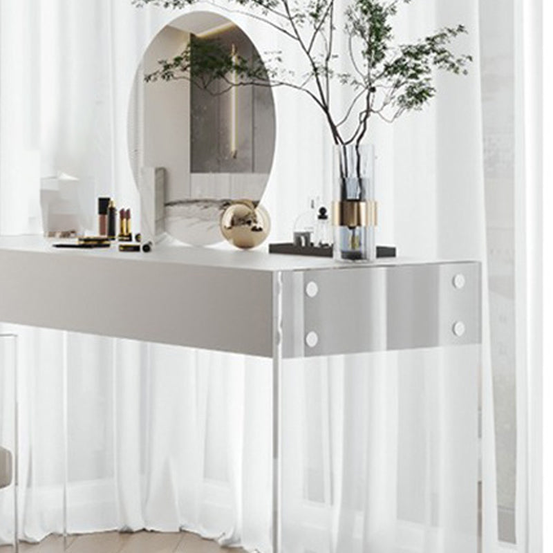 Mirrored Wood Makeup Dressing Table Modern Style Stool Set in White