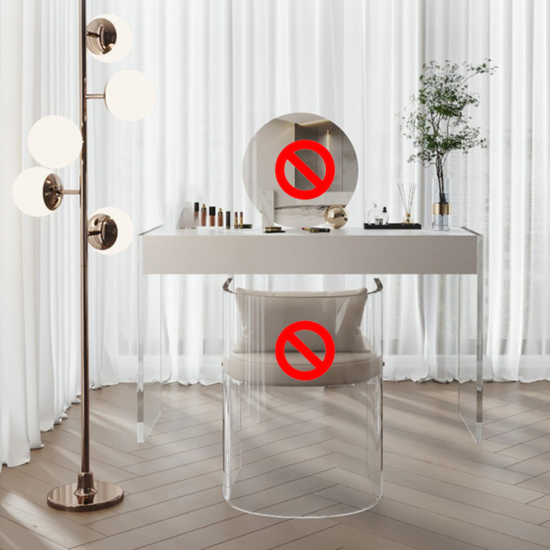 Mirrored Wood Makeup Dressing Table Modern Style Stool Set in White