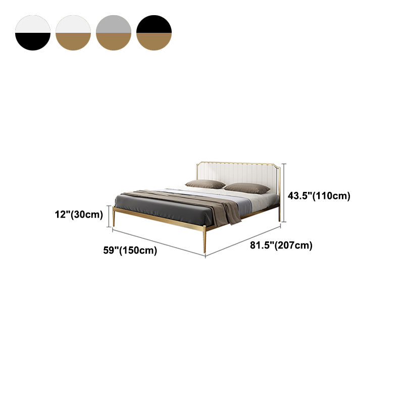Glam Metal Panel Standard Bed, Beveled Upholstered Headboard Bed