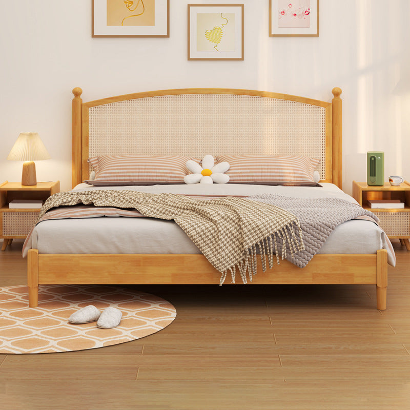 Tropical Wood Panel Standard Bed, Arched Wicker & Rattan Headboard Bed