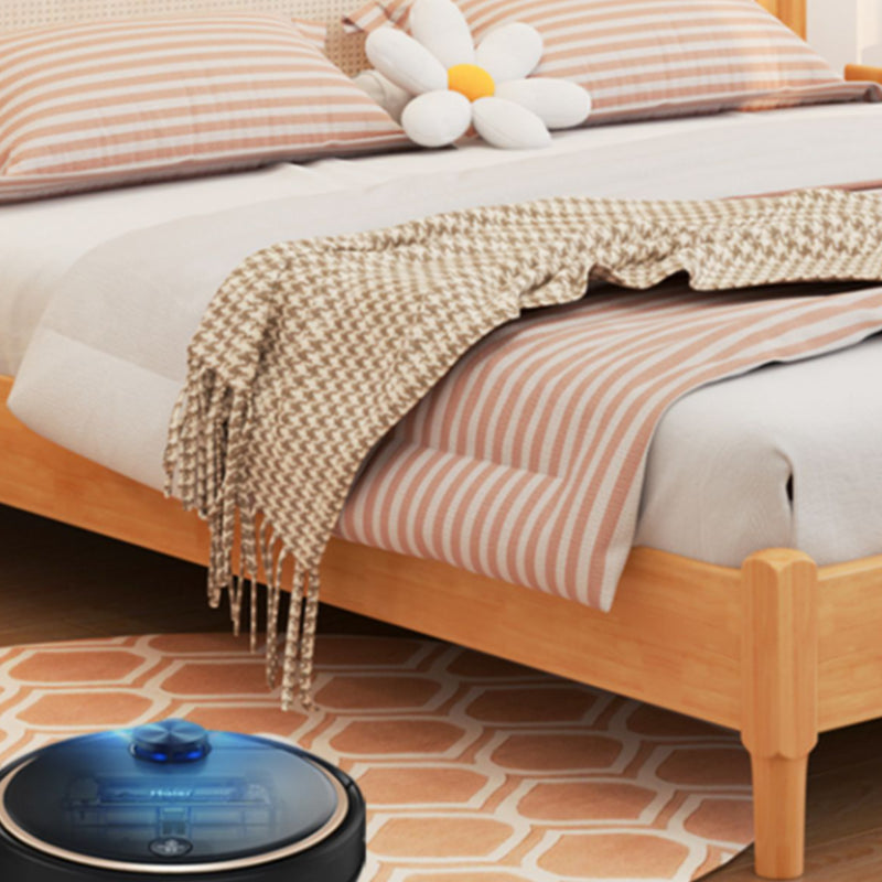 Tropical Wood Panel Standard Bed, Arched Wicker & Rattan Headboard Bed