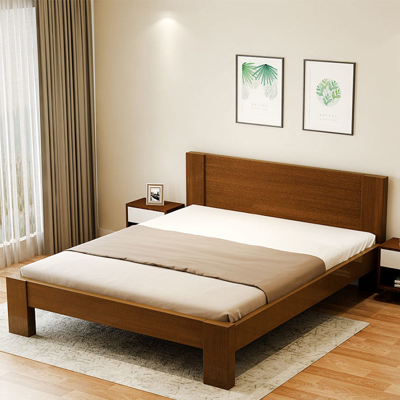 Scandinavian Wood Panel Standard Bed with Rectangular Headboard
