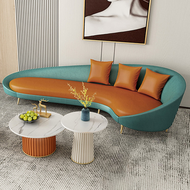 Faux Leather Curved Sofa with Slopped Arm for Living Room 33.47" High