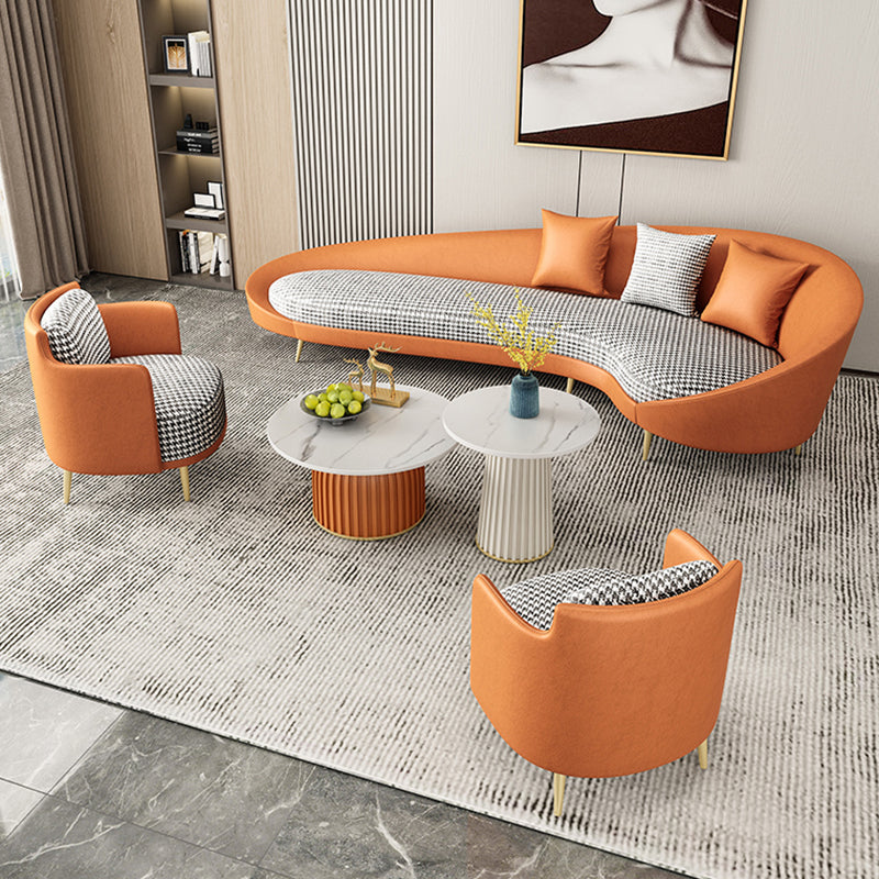 Faux Leather Curved Sofa with Slopped Arm for Living Room 33.47" High
