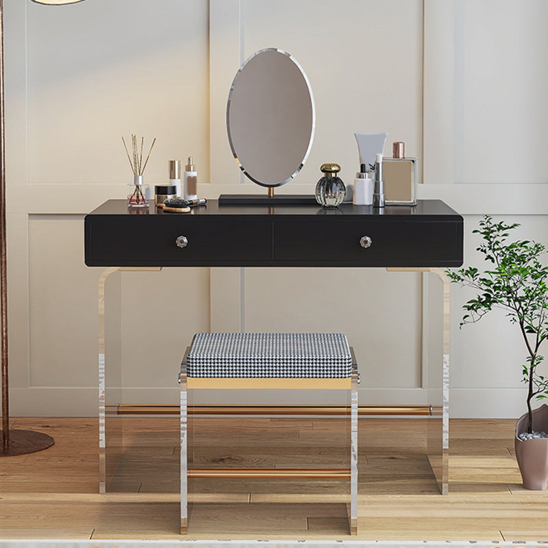 2 Drawers Clear Acrylic Makeup Table Contemporary 17.72" D Vanity Set with Stool & Mirror