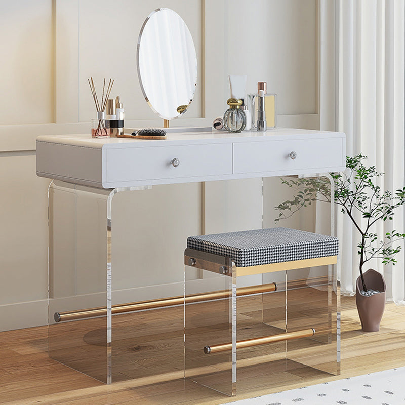 2 Drawers Clear Acrylic Makeup Table Contemporary 17.72" D Vanity Set with Stool & Mirror