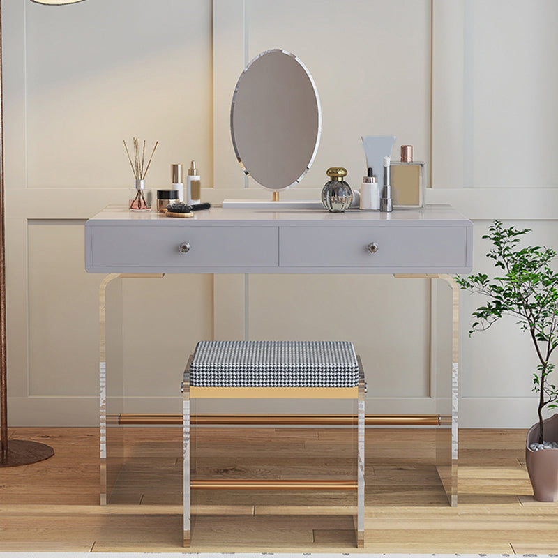 2 Drawers Clear Acrylic Makeup Table Contemporary 17.72" D Vanity Set with Stool & Mirror