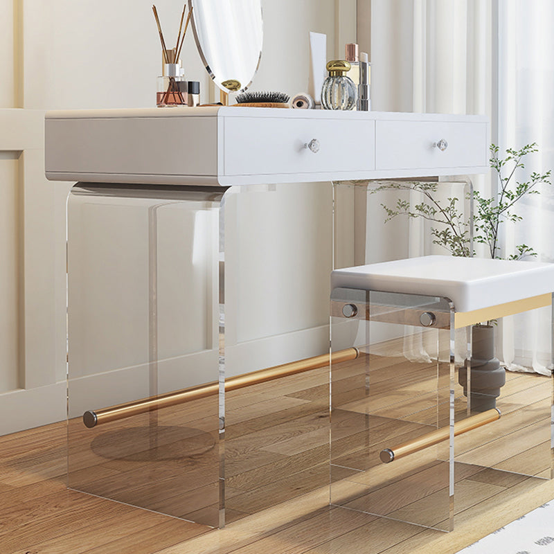 2 Drawers Clear Acrylic Makeup Table Contemporary 17.72" D Vanity Set with Stool & Mirror