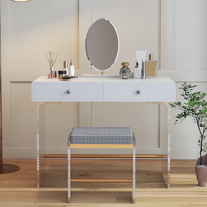 2 Drawers Clear Acrylic Makeup Table Contemporary 17.72" D Vanity Set with Stool & Mirror