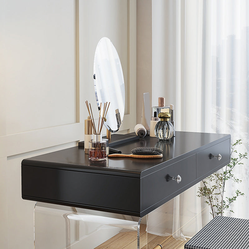 2 Drawers Clear Acrylic Makeup Table Contemporary 17.72" D Vanity Set with Stool & Mirror