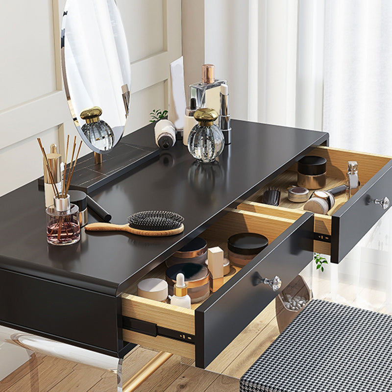 2 Drawers Clear Acrylic Makeup Table Contemporary 17.72" D Vanity Set with Stool & Mirror