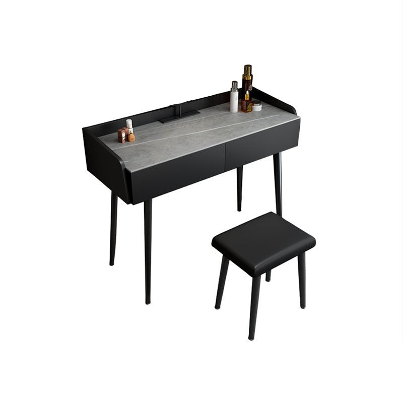 Contemporary Stone Makeup Dressing Table 2-Drawer Vanity Table Set