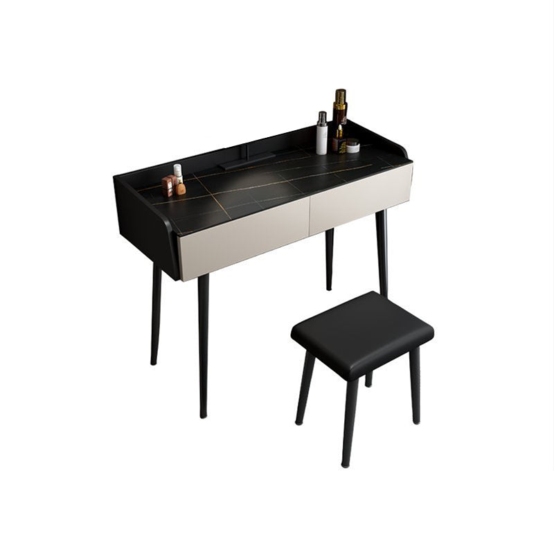 Contemporary Stone Makeup Dressing Table 2-Drawer Vanity Table Set