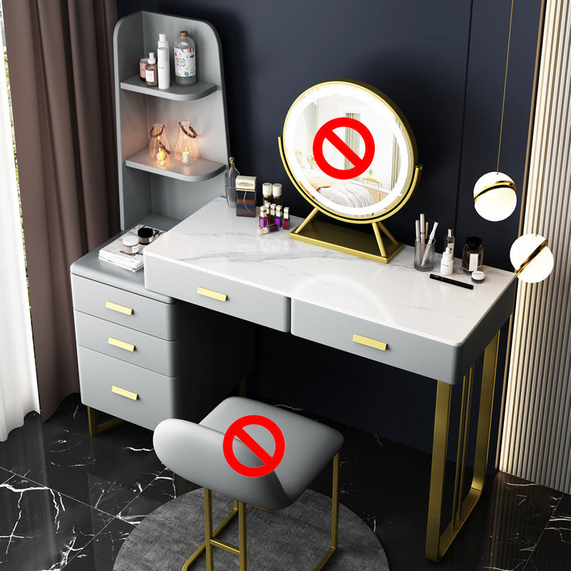 Luxurious Stone Top Makeup Vanity Table Stool Set 51.18" H 5-Drawer Dresser