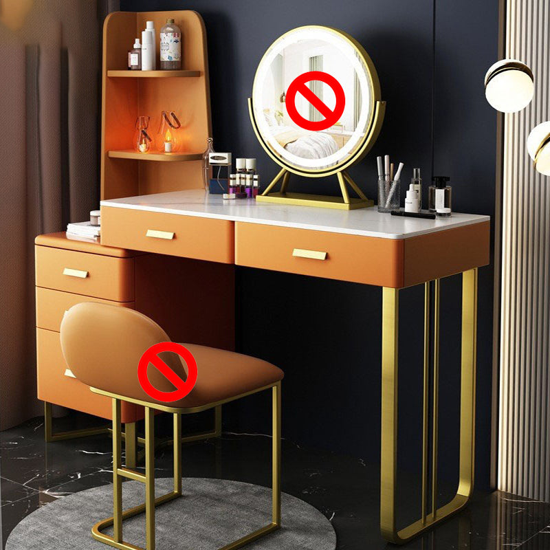 Luxurious Stone Top Makeup Vanity Table Stool Set 51.18" H 5-Drawer Dresser