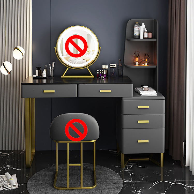 Luxurious Stone Top Makeup Vanity Table Stool Set 51.18" H 5-Drawer Dresser