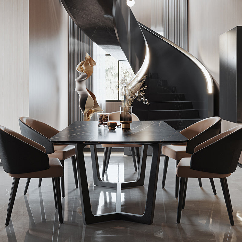 Industrial Sintered Stone Table for Restaurant Rectangle Black Table with Trestle Base