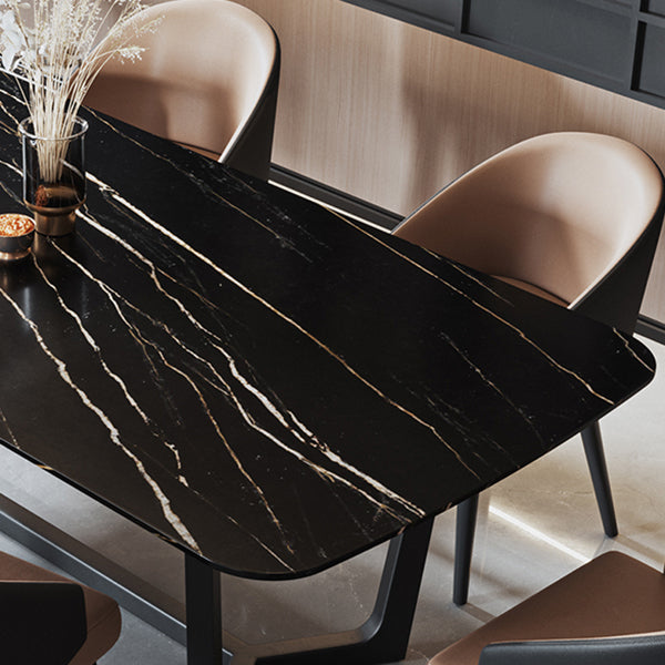 Industrial Sintered Stone Table for Restaurant Rectangle Black Table with Trestle Base