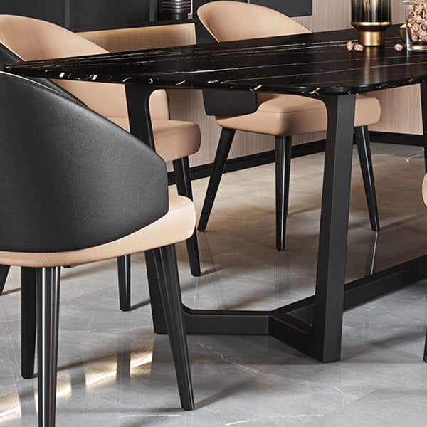 Industrial Sintered Stone Table for Restaurant Rectangle Black Table with Trestle Base