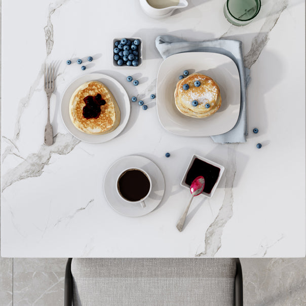 Metal Industrial Square Dining Table Sintered Stone Top Table with Pedestal