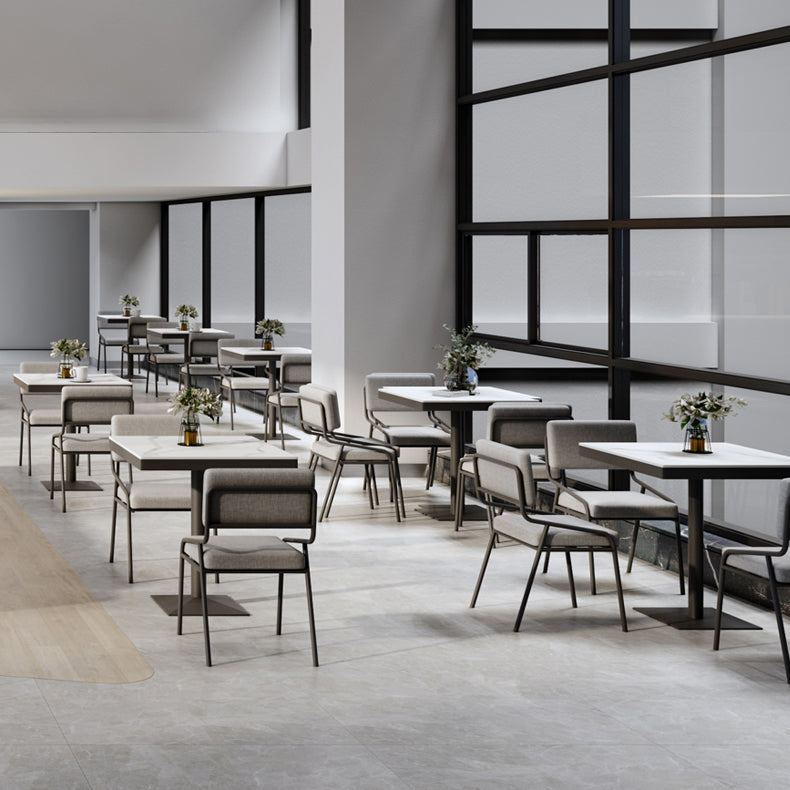 Metal Industrial Square Dining Table Sintered Stone Top Table with Pedestal