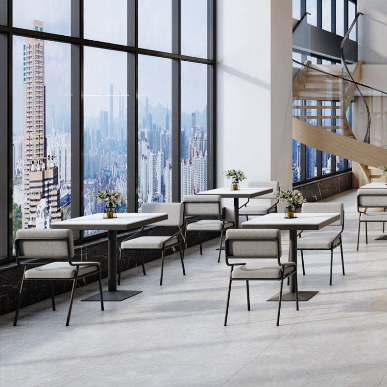 Metal Industrial Square Dining Table Sintered Stone Top Table with Pedestal